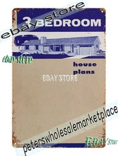 1956 Three Bedroom House Plans Mid Century Builder Tin Sign cabin decor picture
