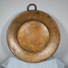 Antique Copper Hanging Wall Pan Iron Ring Handle 15” Hearth Farmhouse Rustic picture