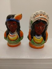 Vintage Native American Chief and Female Salt and Pepper Shakers Japan Figural picture