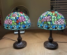 Beautiful Set Of Floral Tiffany Style Glass Table Lamps. Great Condition picture