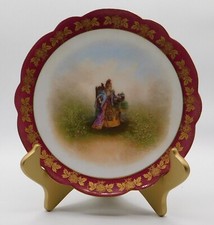 Vintage L.R.L Limoges France Victorian Portrait Porcelain Plate Burgundy w Gold picture