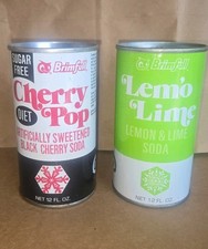 Vintage Brimfull Steel Soda Pop Cans Lemon Lime & Cherry Empty picture