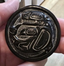 Northwest Coast Style Raven Carved Black Stone Art Medallion 3