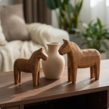 2 Pieces Fir Wood Horse Figurine Rustic Statue Decorative for Shelf picture