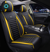 S02 Leather Car Seat Covers 5 Seats Front & Rear Seat Protector Black&yellow NEW picture