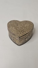 Silver Plated Vintage Heart Shaped Trinket Box W/ Red Lining picture