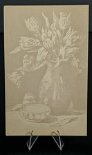 Lot 5 Antique Swiss Unpainted Floral Art Postcards Pencil Still Life picture