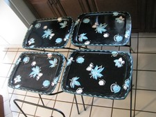 4 MCM Metal Folding TV Trays Black w/ Leaves with Stand 18