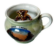 BRADDOCK Pennsylvania PA Antique BRADDOCK AVENUE Souvenir GOLD PIG TRINKET CUP picture