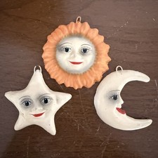 Vintage Celestial Sun, Moon & Star Ceramic Wall Decor Set of 3 Wall Hangings  picture