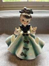 Vtg 1950’s MCM Napkin Holder Girl Teal Ceramic Figurine Japan Kitschy  picture