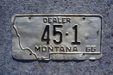 1966 Montana DEALER License Plate Low # 45 - 1  Embossed Dated / No Tab picture