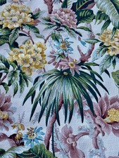 1940’s Mandalay Jacobean Hawaiian JUNGLE Barkcloth Mid Century Vintage Fabric picture