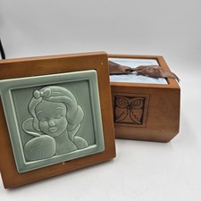 Rare 6pc Snow White Ceramic Coaster Set With Etched Wooden Box Disney Store NEW picture