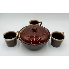 McCoy USA Vintage Brown Drip Glaze Casserole Covered Bowl and 3 Mugs Set picture
