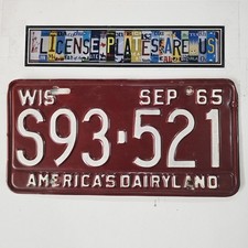 1965 Wisconsin License Plate 🔥 Vintage America's Dairyland WI Tag S93-521 picture