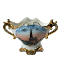 WINCHENDON MA Massachusetts CHURCH Souvenir ANTIQUE  TRINKET GOLD CHINA picture