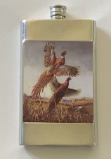 VTG English Pewter Co. Handmade Hip Flask W/ Pheasants By James Meger Lead Free picture