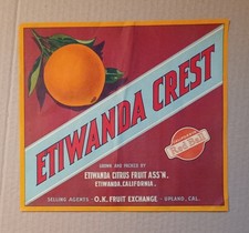 Etiwanda Crest - Upland Cal - Red Ball Overprint - Original Orange Crate Label picture