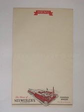 vintage NEUWEILER'S PAPER MENU allentown pa FAMOUS BREWS none better 6.5
