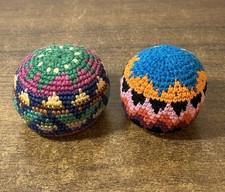 2 Vintage Woven Hacky Sacks Footbags - Loose Fill 70 grams & Tighter 52 Gram picture