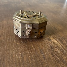 Vintage Brass Cricket Box Octagon Snuff Trinket Incense Potpourri picture