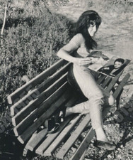 PHOTO VTG ORG BW Woman Laying on Bench Reading Magazine Lady Abstract Portrait picture