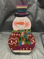Pier 1 One VTG SNOWMAN GLITTER BOX PRESENT DECOR HAT SCARF V RARE 12.75” EUC picture