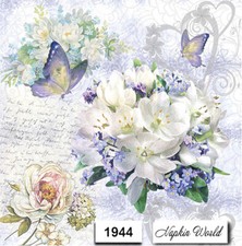 (1944) TWO Individual Paper LUNCHEON Decoupage Napkins - FLOWERS BUTTERFLIES picture