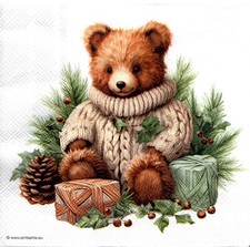 (2) Two Paper Lunch Napkins for Decoupage/Mixed Media - Cuddle Bear winter picture