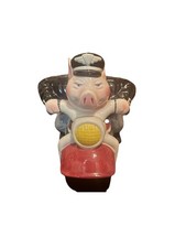 Motorcycle Cookie Jar Clay Art Road Hog Pig on Vintage 1996 Ceramic Biker Decor picture