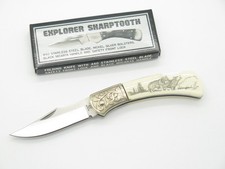 Vtg Explorer G Sakai Seki Japan Wolf Scrimshaw 3.1 Folding Lockback Pocket Knife picture