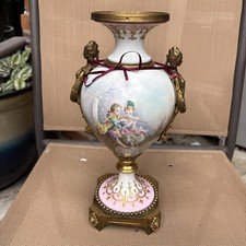 Early 20th Century French Sevres Painted Porcelain & Chapleve Enamel Painted Urn picture