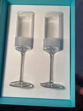 Tiffany & Co. Diamond Point Crystal Champagne Glasses Flutes Set of 2 w/Box picture