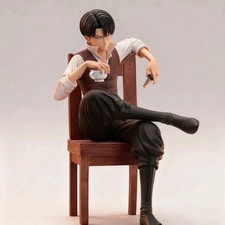 19cm Attack on Titan Levi Ackerman Figure Sitting PVC Collectible Toy Gift NoBox picture