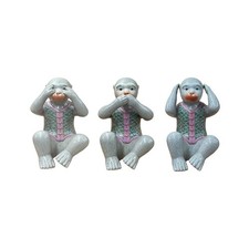 Set 3 Vintage Gray Green Dress No Evils Ceramic Art Monkey Figures ws4739 picture
