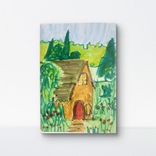Little Flower Cabin Abstract Expressionist Original Watercolor Painting ACEO picture