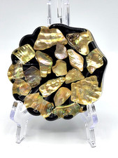 VTG. 70's Abalone Shell Lucite Resin Trivet /Trinket Dish Scalloped Edge Glows picture