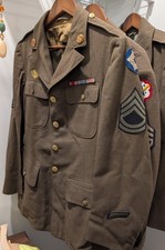 WWII Original US Army Wool Uniform Jacket Coat w/ Insignia Patches & Ribbon Bar picture