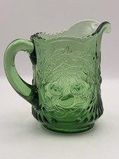 Vintage LG Wright Inverted Cherry Green Glass Creamer Milk Pitcher Unmarked picture