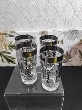 Vintage Mid Century Kimiko Silver Knight Shield Highball Tumbler Glass  Set of 4 picture