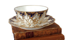 Antique Meissen Cabinet Duo Acanthus Leaf w/Gold & Cobalt Blue Cup & Saucer picture
