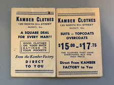 2 Vintage Kamber Clothes Quincy IL Pocket Memo Booklets Advertising Ephemera picture