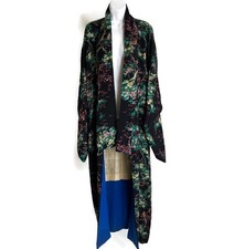 VTG Japanese Silk Kimono Robe Women Floral Lined Dress Full Length Hand Stitched picture