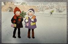 Antique 1925 Wenau Delila #2124 Christmas Winter Children Postcard Rotterdam picture