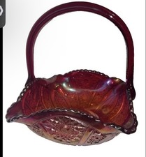 Vintage Fun Indiana Glass Iridescent Ruby Red Carnival Square Sawtooth Basket picture