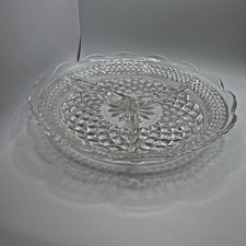 Vintage Anchor Hocking Wexford Clear Cut Glass 3 Divided Relish Serving Dish 8.5 picture