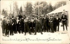 Maine Logging Lumber camp boxing bout w/ Ref c1910 RPPC WOW bhn picture