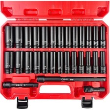 29-Piece 1/2 Inch Drive Deep Impact Socket Set with Extension Bars SAE and picture