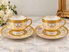 Antique Wm Guerin Limoges France 2 Cup Saucer Set Heavy Gold Floral Gilt picture